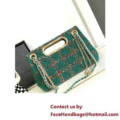 Chanel Wool and Silk Tweed, Glass and Wooden Pearls  &  Gold-Tone Metal Large Flap Bag with Top Handle AS4221 2023